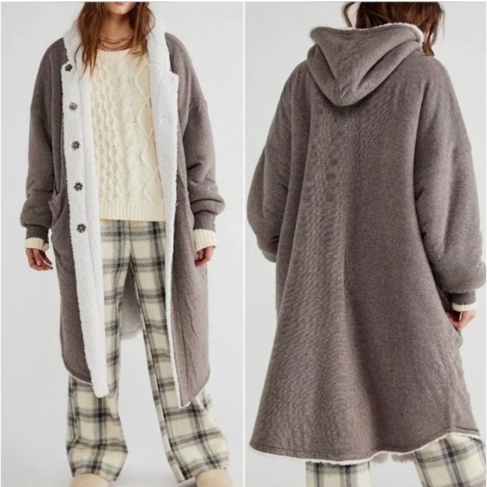 Free People North Pole Cardi Maxi Hood Knit Coat Faux Fur Line